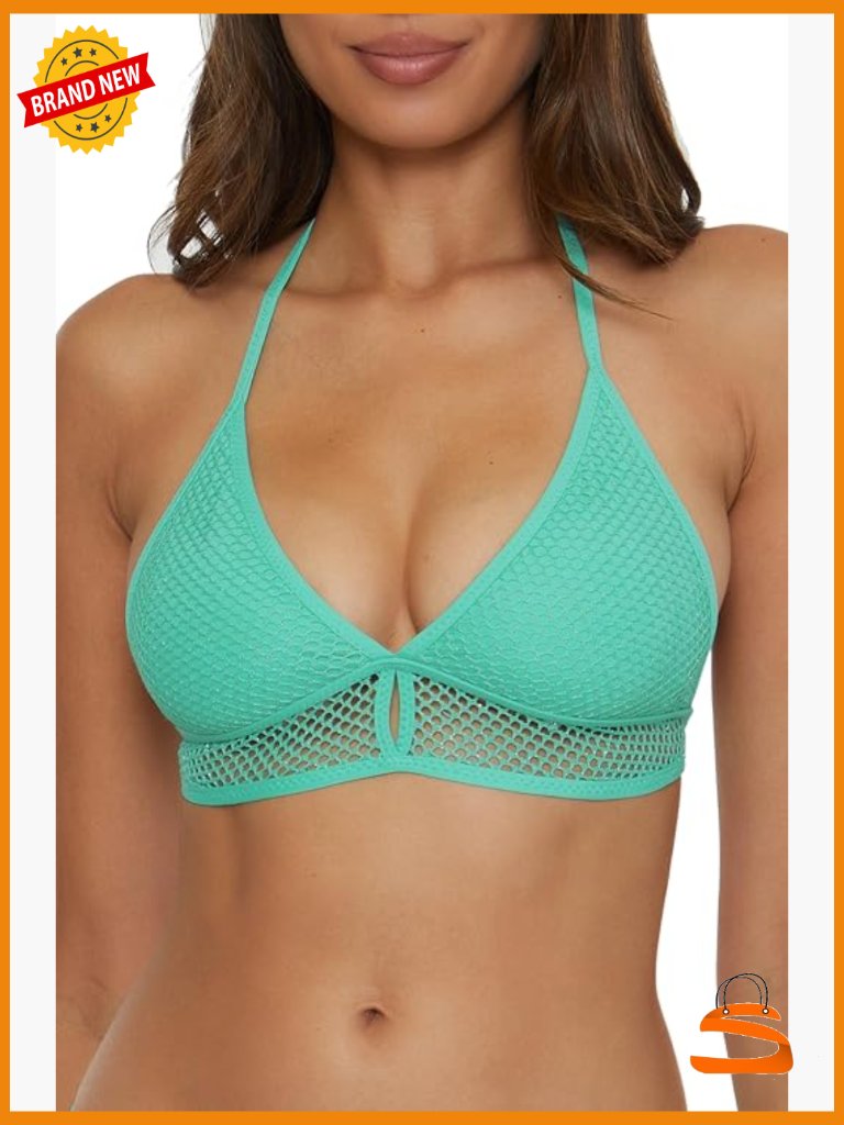 Halter Bikini Top, Adjustable Tie Back, Sheer Mesh, Removable Cups